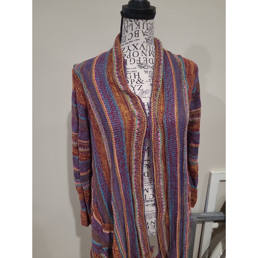 Billabong Listen Up multi color Cotton blend open front cardigan Women SZ XS - Picture 2 of 10